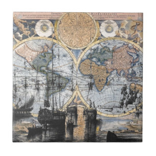 Karta för gammal värld - ut till havet kakelplatta
