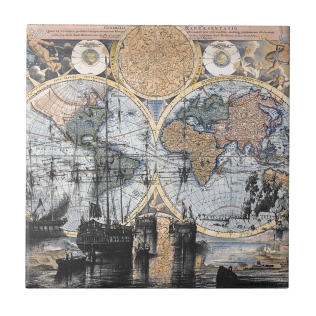 Karta för gammal värld - ut till havet kakelplatta (Framsidan)