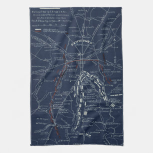 Karta för Gettysburg slagfältinbördeskrig (1863 Kökshandduk
