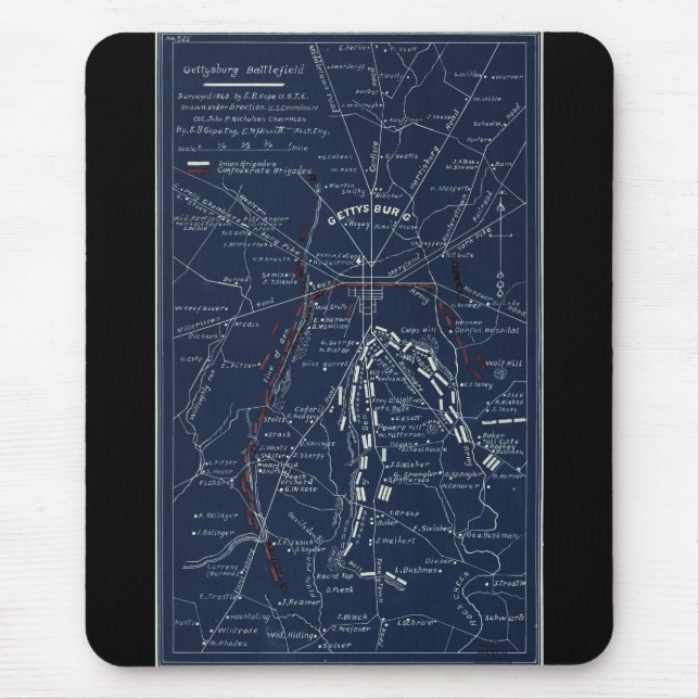 Karta för Gettysburg slagfältinbördeskrig (1863) Musmatta (Framsidan)