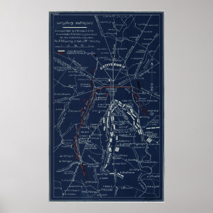 Karta för Gettysburg slagfältinbördeskrig (1863 Poster