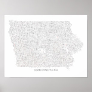 Karta för Iowa grusvägar Poster