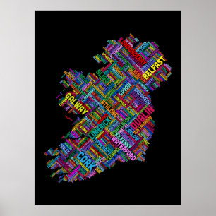 Karta för Irland Eire stadstext Poster
