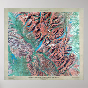 Karta för lättnad för vintageglaciärnationalpark poster