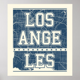 Karta för Los Angeles Kalifornien blåttstad Poster