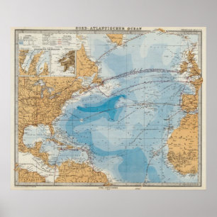 Karta för norr Atlantic Ocean Poster
