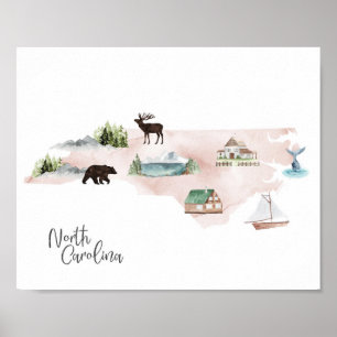 Karta för North Carolina WanderlustLandmarks Poster