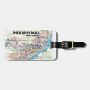 Karta för Philadelphia Pennsylvania Retro Bagagebricka