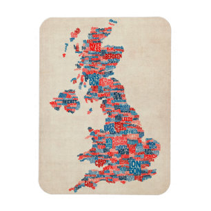 Karta för Storbritannien UK stadstext Magnet