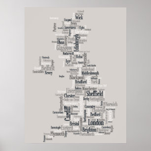 Karta för Storbritannien UK stadstext Poster