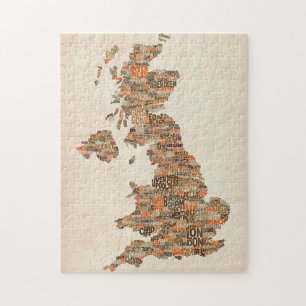 Karta för Storbritannien UK stadstext Pussel