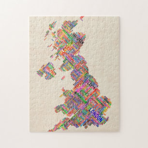 Karta för Storbritannien UK stadstext Pussel