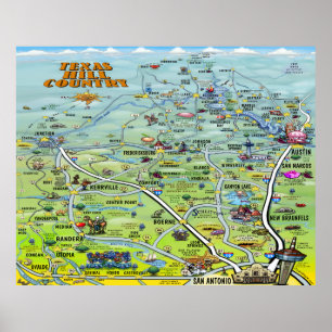 Karta för tecknad för Texas backeland Poster
