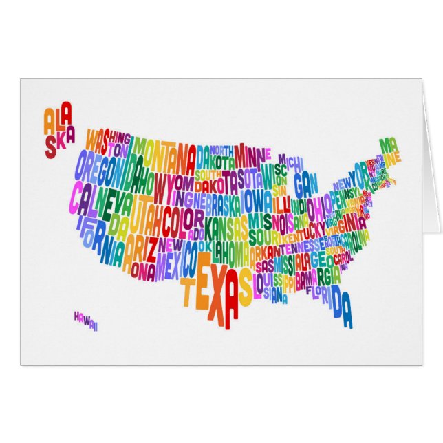 Karta för United States typografitext Hälsningskort (Framsidan Horizontal)