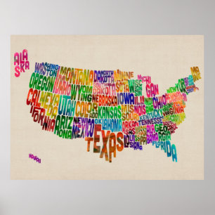 Karta för United States typografitext Poster