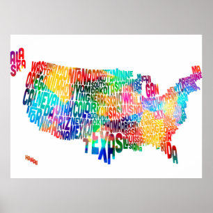 Karta för United States typografitext Poster