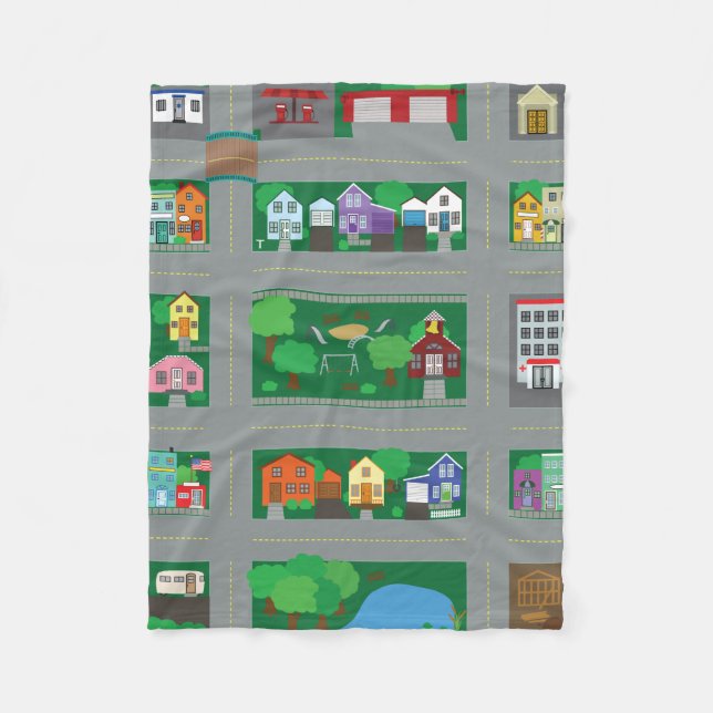 Karta för väg för leksakbilTown Fleecefilt (Framsidan)