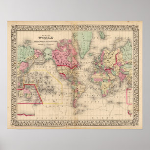 Karta för världsMercator proj av Mitchell Poster