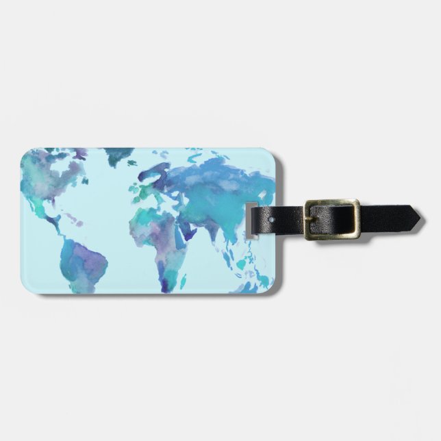 Karta för vattenfärgblåttvärld bagagebricka (Horisontell Framsida)