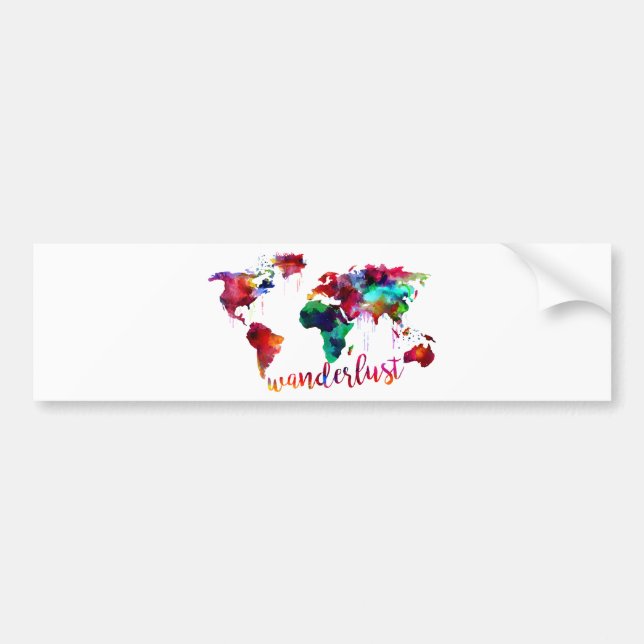 Karta för vattenfärgWanderlustvärld Bildekal (Framsidan)