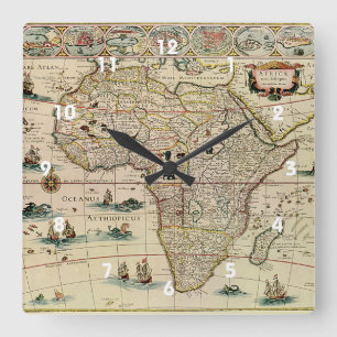 Karta för vintage1660'safrika av Willem Janszoon Fyrkantig Klocka
