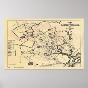 Karta för vintage 1692 av Salem Massachusetts Poster