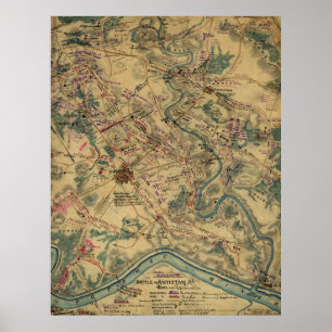 Karta för vintageAntietam slagfält (1862) Poster