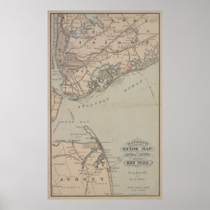 Karta för vintageNew York fjärd & Atlantic Ocean Poster