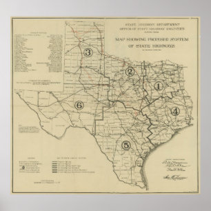 Karta för vintageTexas huvudväg (1917) Poster
