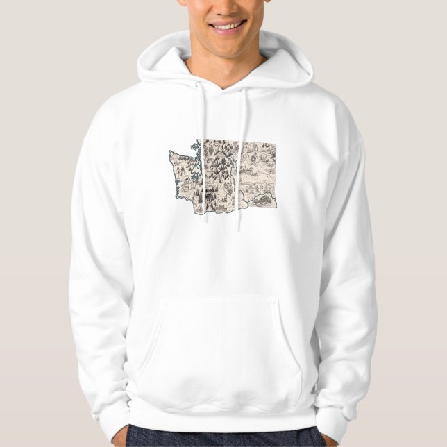 Karta för Washington vintagebild Hoodie (Framsida)