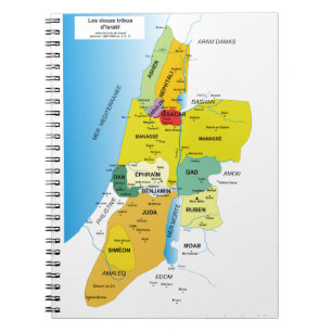 Karta från 1200 till 1050 A av Israels tolv stamm Anteckningsbok