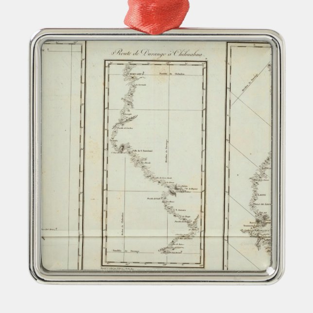 Karta från Mexiko City till Santa Fe New mexico Julgransprydnad Metall (Framsidan)