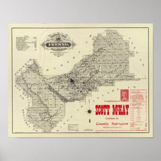 Karta Fresno County, Kalifornien Poster (Framsidan)