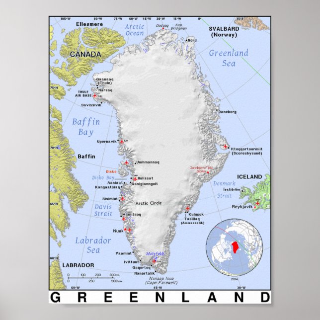 Karta Grönland utan ris Poster (Framsidan)