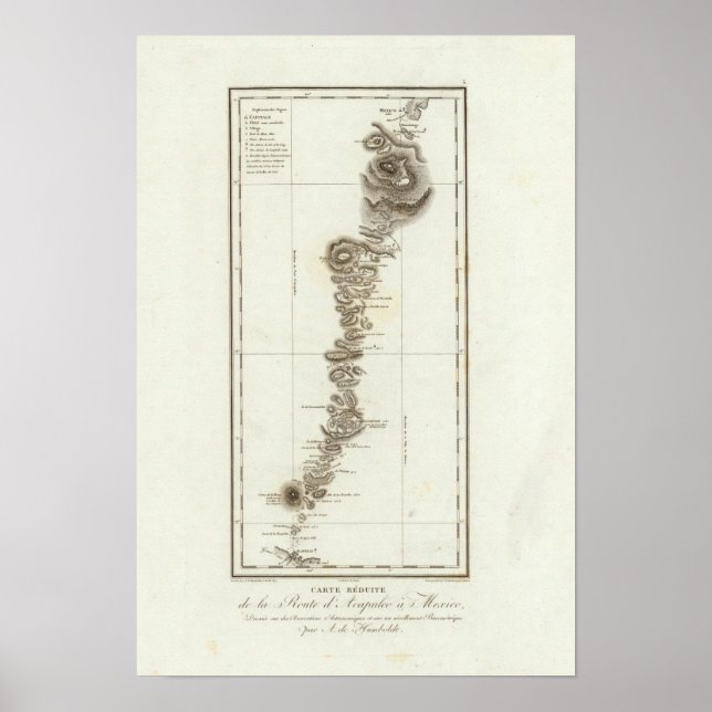 Karta i Acapulco till Mexico City Poster (Framsidan)