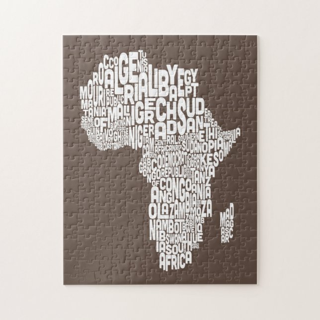 Karta i Afrika Karta Text Art Pussel (Vertikal)