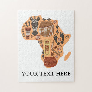 Karta i Afrika med det afrikanska kulturarvet Pussel