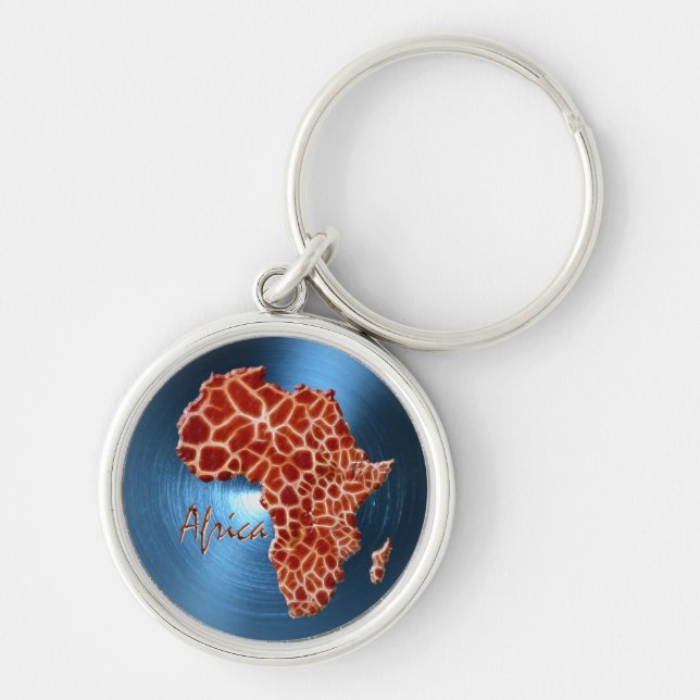 Karta i AFRIKA Steel-Blue Giraffe Spot Series Rund Silverfärgad Nyckelring (Framsidan)