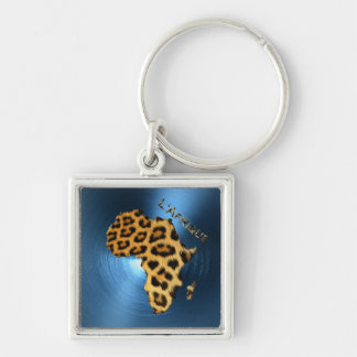 Karta i AFRIKA Steel-Blue Leopard Päls Series Fyrkantig Silverfärgad Nyckelring