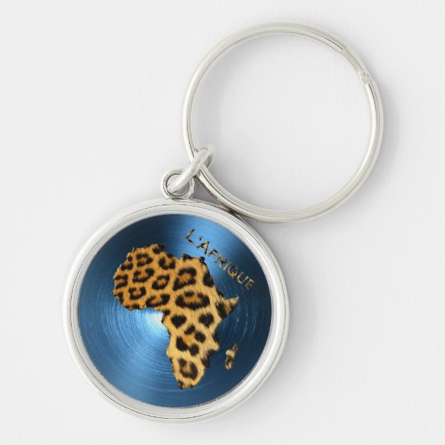 Karta i AFRIKA Steel-Blue Leopard Päls Series Rund Silverfärgad Nyckelring (Framsidan)