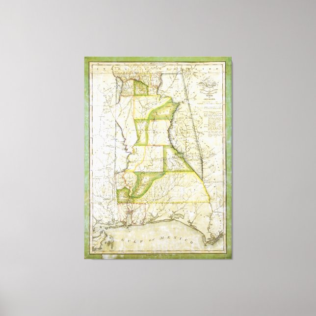 Karta i Alabama från John Melish (circa 1818-1820) Canvastryck (Framsida)