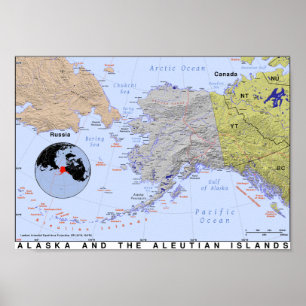 Karta i Alaska och Aleutianerna Poster