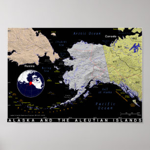 Karta i Alaska och Aleutianerna Poster