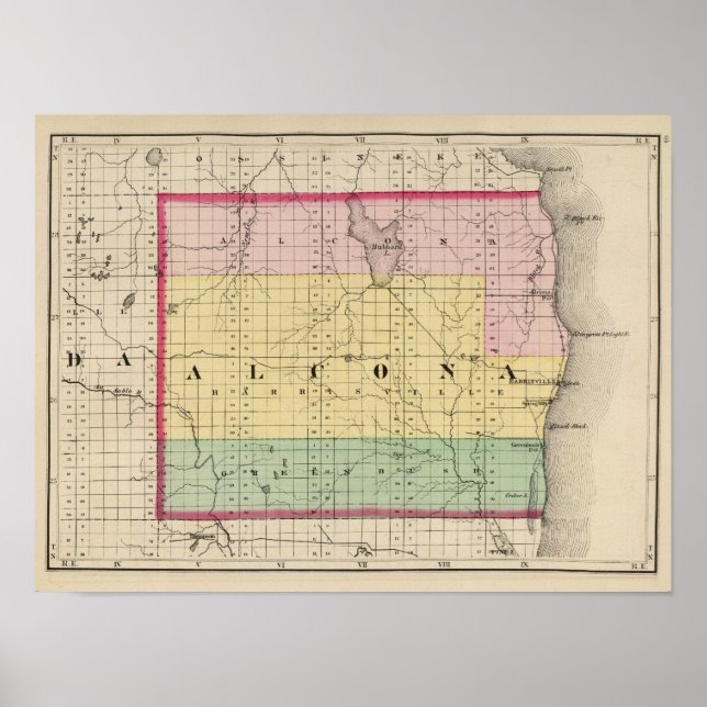 Karta i Alcona County, Michigan Poster (Framsidan)