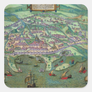 Karta i Alexandria, från Civitates Orbis Terrarum Fyrkantigt Klistermärke
