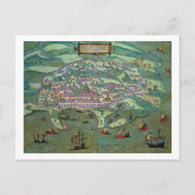 Karta i Alexandria, från Civitates Orbis Terrarum Vykort (Framsida)