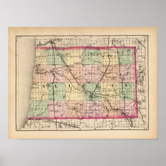 Karta i Allegan County, Michigan Poster (Framsidan)