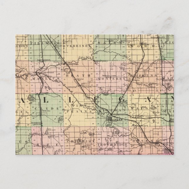 Karta i Allegan County, Michigan Vykort (Framsida)