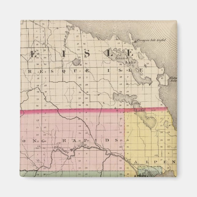 Karta i Alpena County, Michigan Magnet (Framsidan)