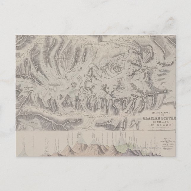 Karta i Alpernornas Glaciersystem Vykort (Framsida)